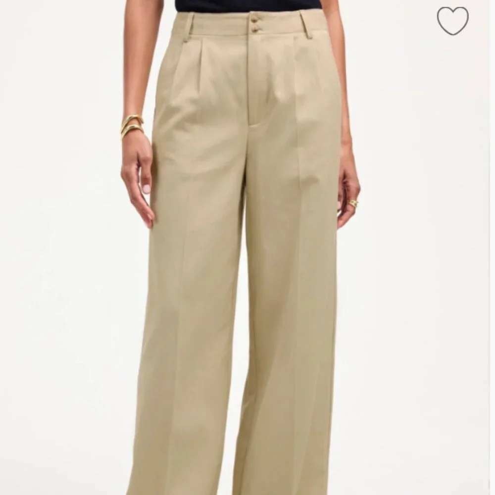 Madewell Women Beige Lyocell Linen Blend Pleated Wide Leg Trousers Size 6